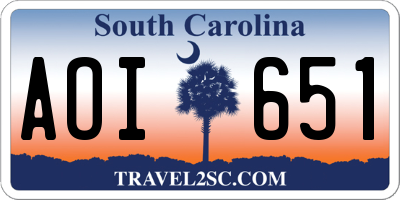 SC license plate AOI651