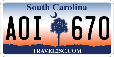 SC license plate AOI670