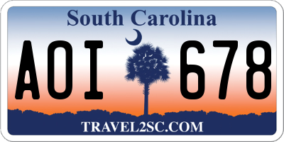 SC license plate AOI678