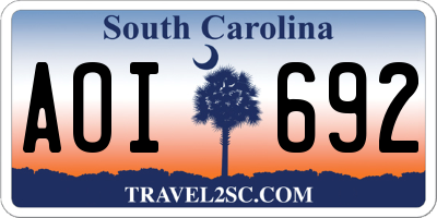 SC license plate AOI692