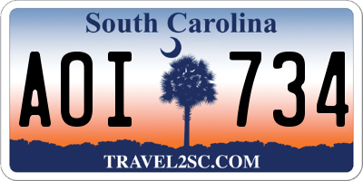 SC license plate AOI734