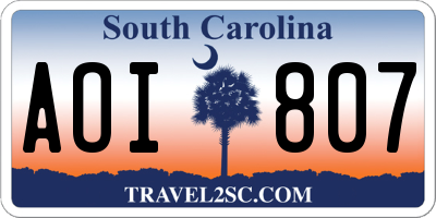 SC license plate AOI807