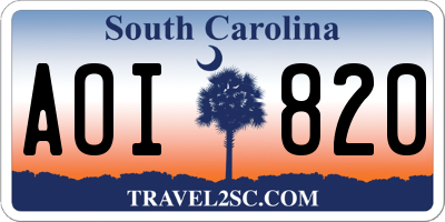 SC license plate AOI820