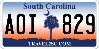 SC license plate AOI829