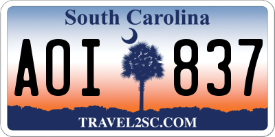 SC license plate AOI837
