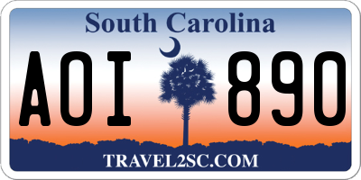SC license plate AOI890