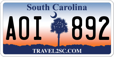 SC license plate AOI892
