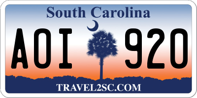 SC license plate AOI920