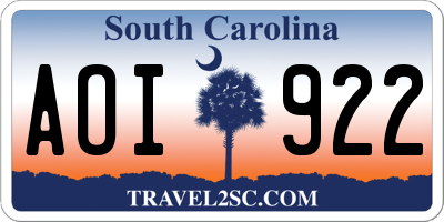 SC license plate AOI922