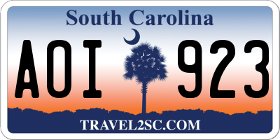 SC license plate AOI923