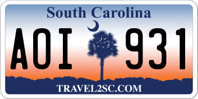 SC license plate AOI931
