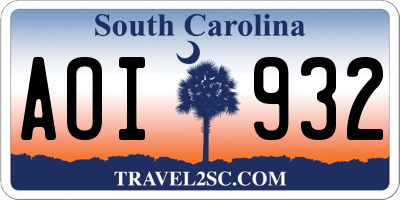 SC license plate AOI932