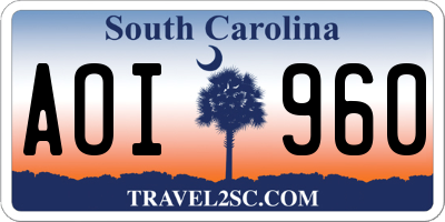 SC license plate AOI960