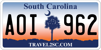 SC license plate AOI962
