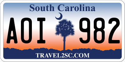 SC license plate AOI982