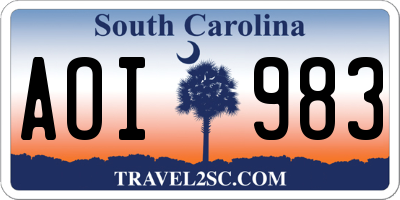 SC license plate AOI983
