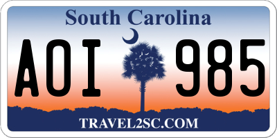 SC license plate AOI985