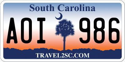 SC license plate AOI986