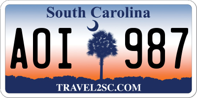 SC license plate AOI987