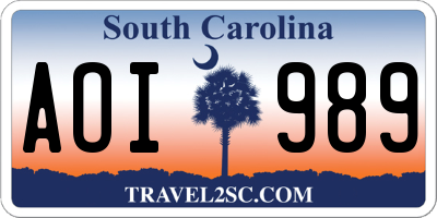 SC license plate AOI989