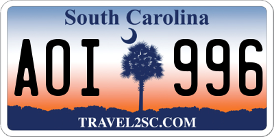 SC license plate AOI996