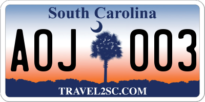 SC license plate AOJ003