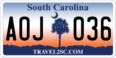 SC license plate AOJ036
