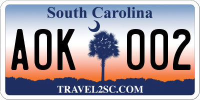 SC license plate AOK002