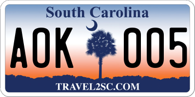 SC license plate AOK005