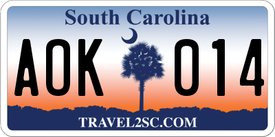 SC license plate AOK014