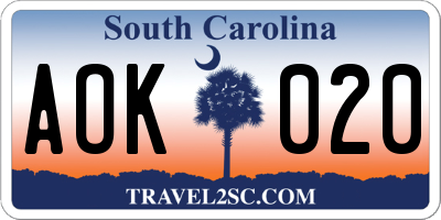 SC license plate AOK020
