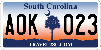 SC license plate AOK023