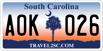 SC license plate AOK026