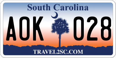 SC license plate AOK028