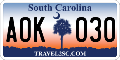 SC license plate AOK030