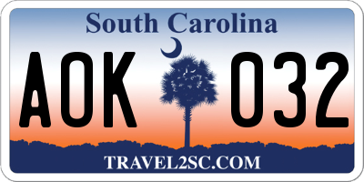 SC license plate AOK032