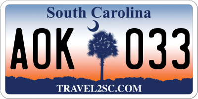 SC license plate AOK033