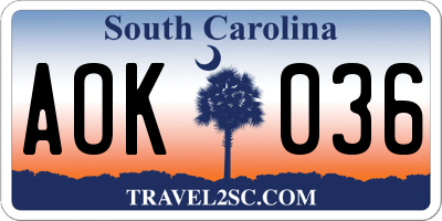 SC license plate AOK036
