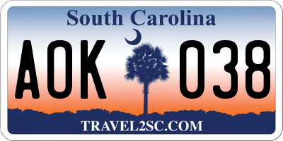 SC license plate AOK038