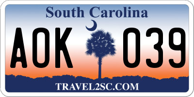 SC license plate AOK039
