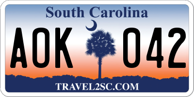 SC license plate AOK042