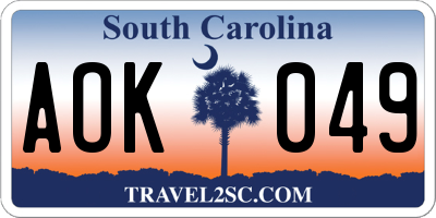 SC license plate AOK049