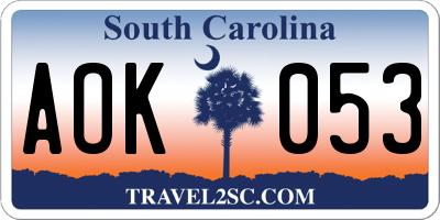 SC license plate AOK053