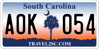 SC license plate AOK054