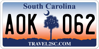 SC license plate AOK062