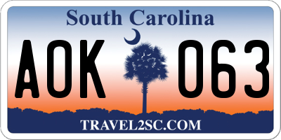 SC license plate AOK063