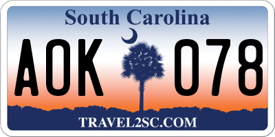 SC license plate AOK078