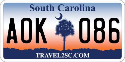 SC license plate AOK086