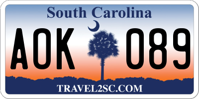 SC license plate AOK089