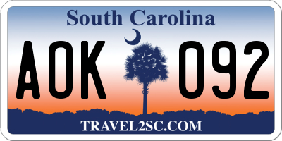 SC license plate AOK092